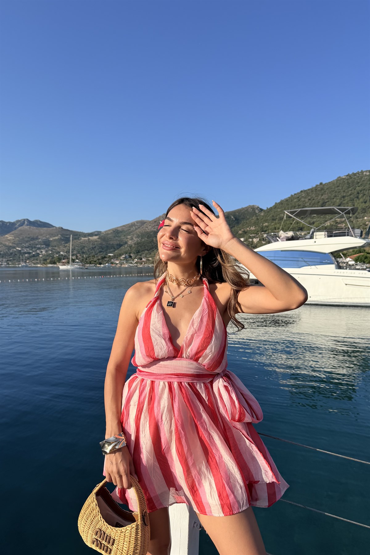 Amazing Pembe Çizgili Mini Elbise