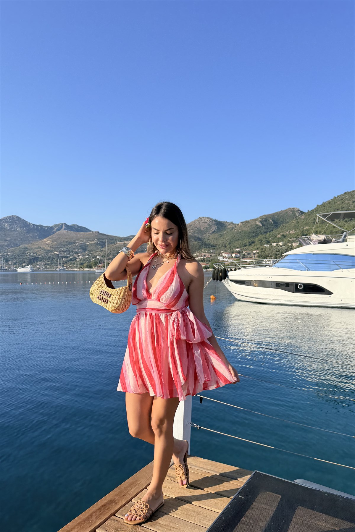 Amazing Pembe Çizgili Mini Elbise