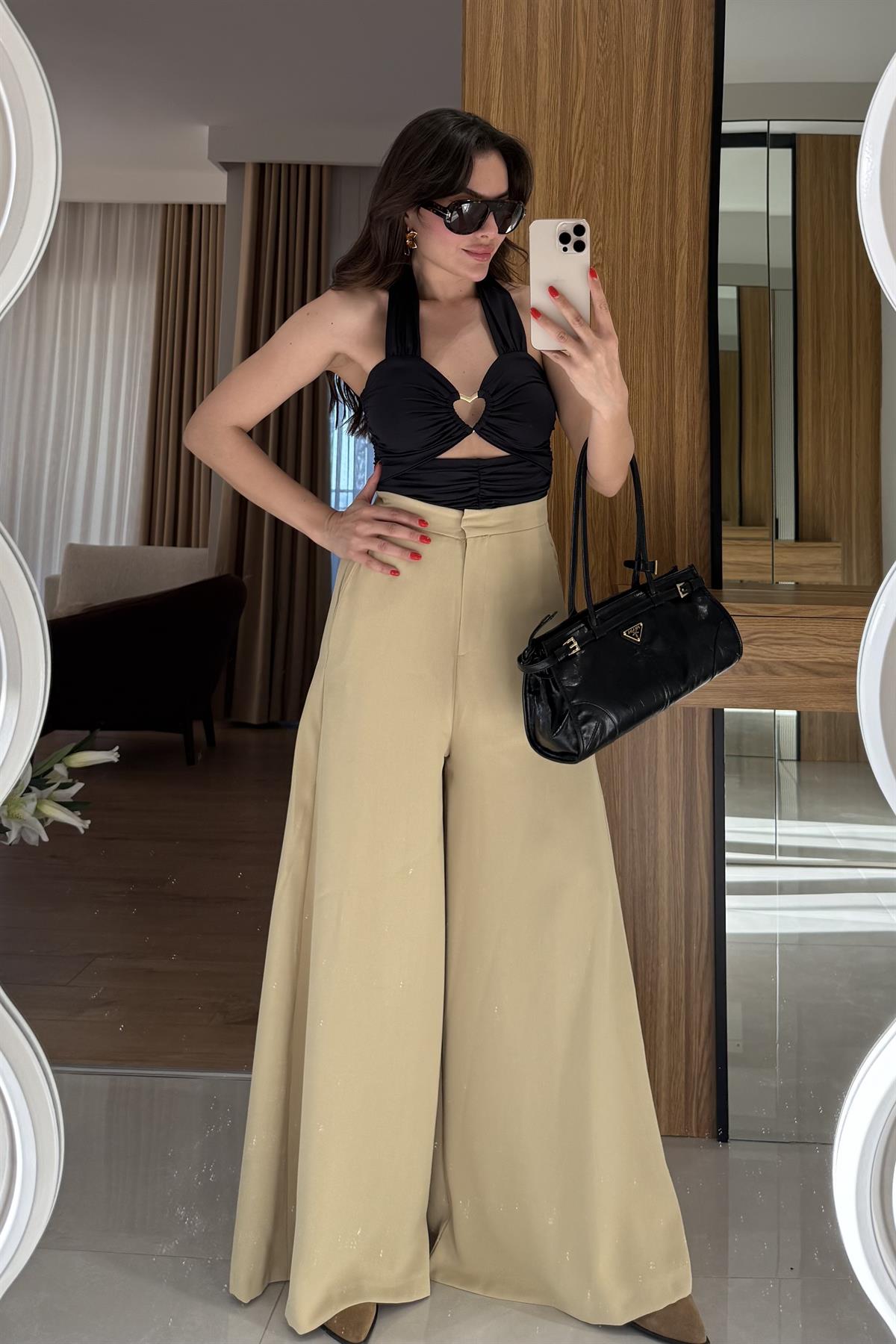 Amely Açık Sarı Geniş Paça Pantolon