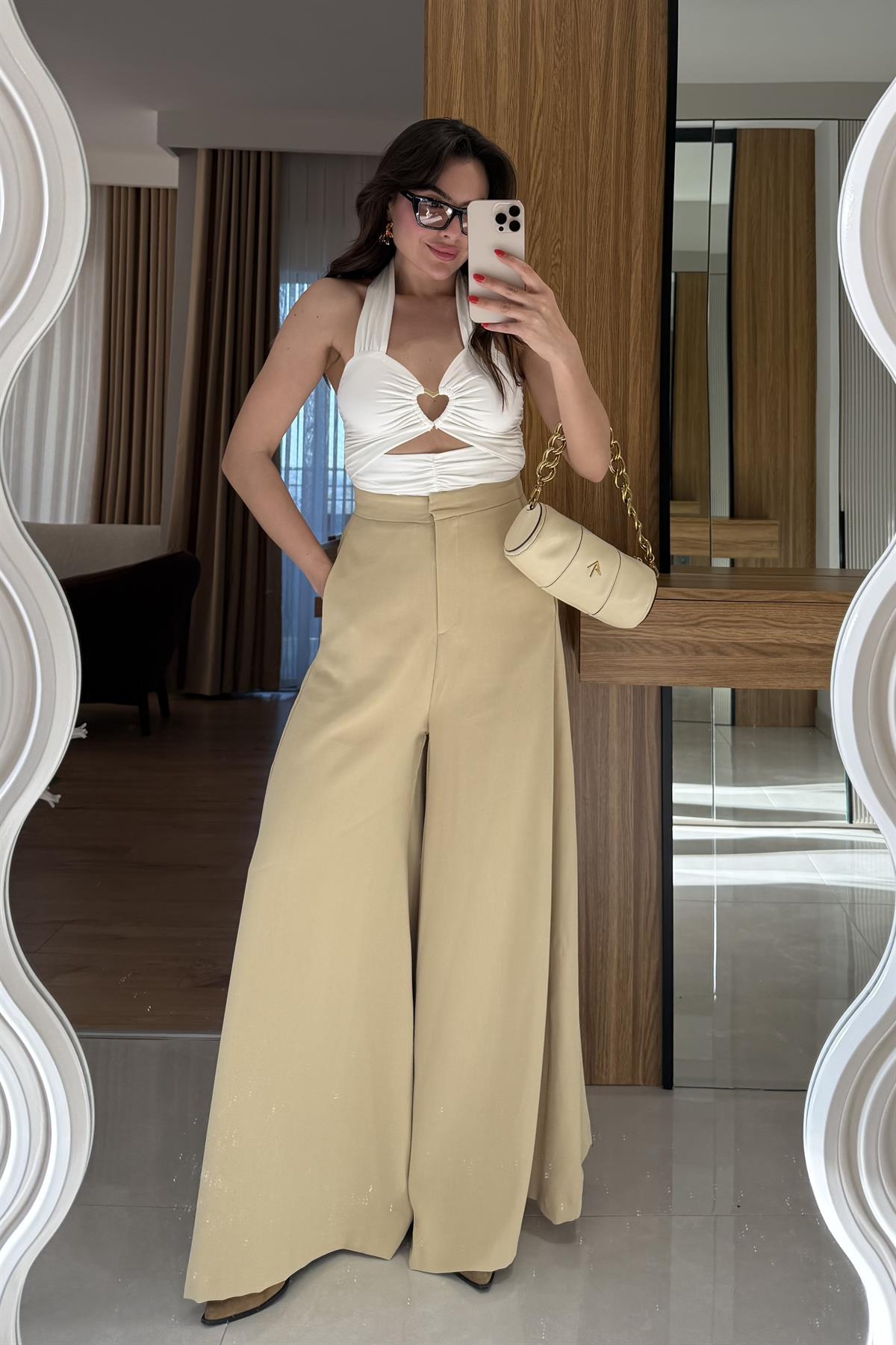 Amely Açık Sarı Geniş Paça Pantolon