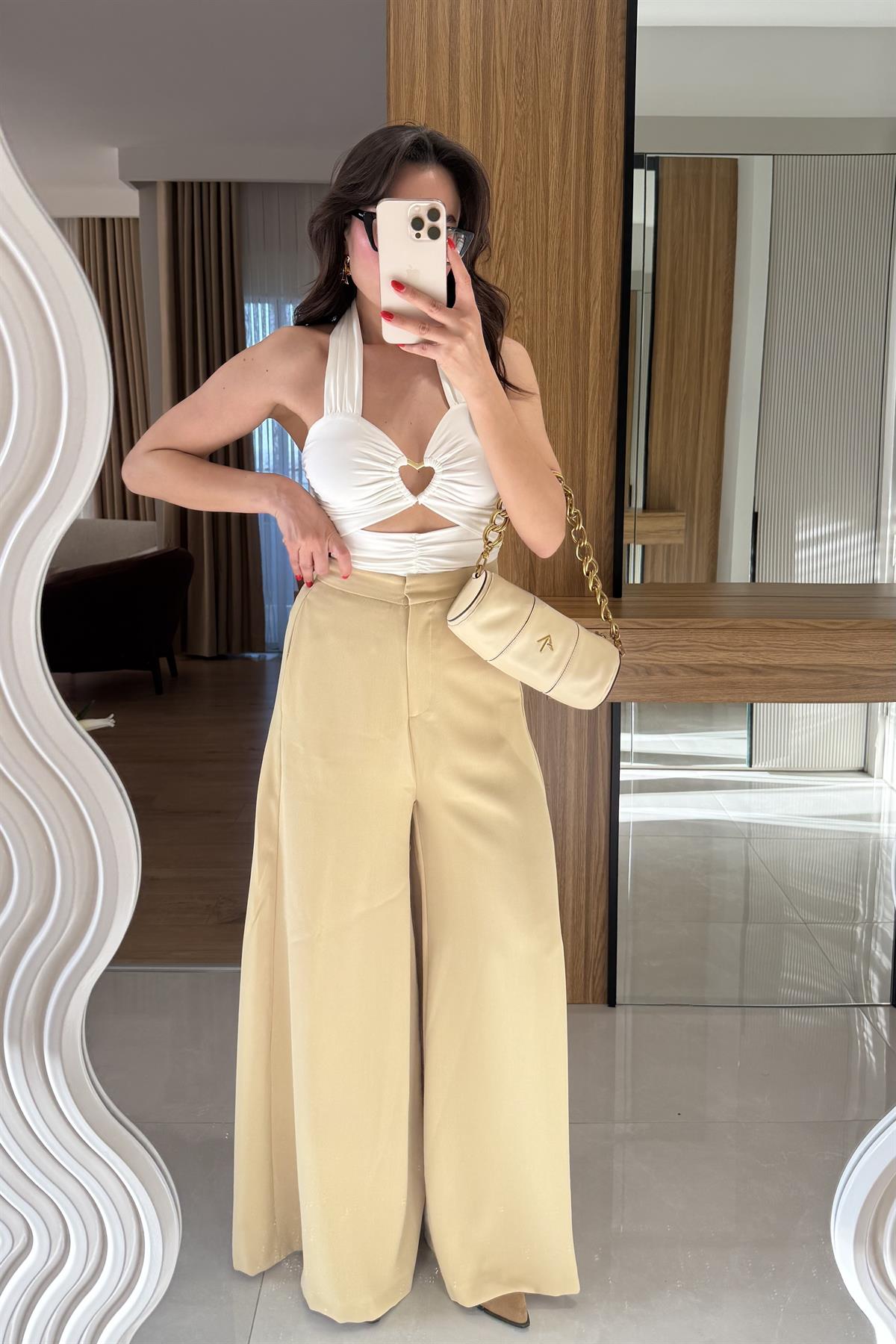 Amely Açık Sarı Geniş Paça Pantolon