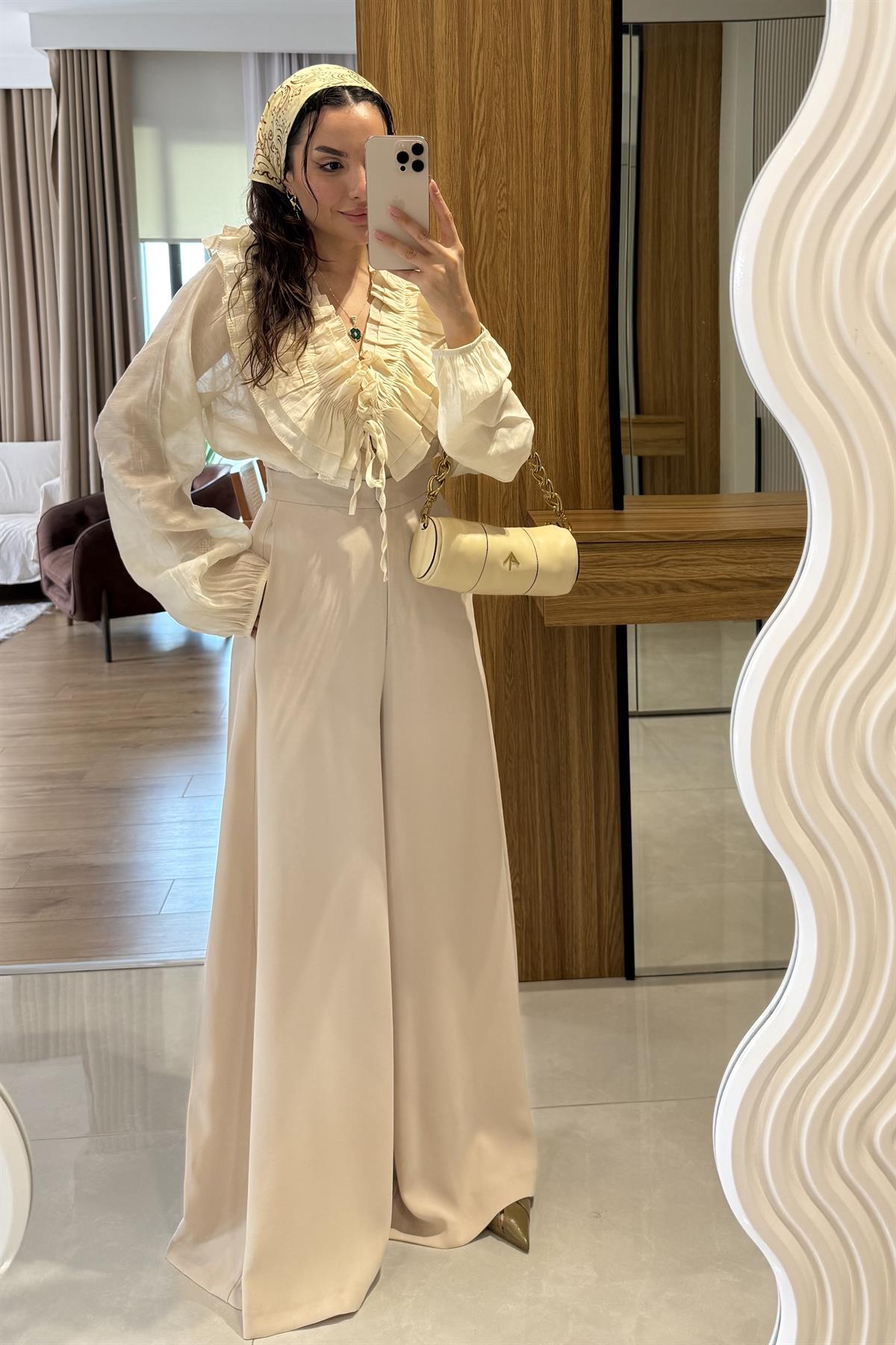 Amely Bej Geniş Paça Pantolon