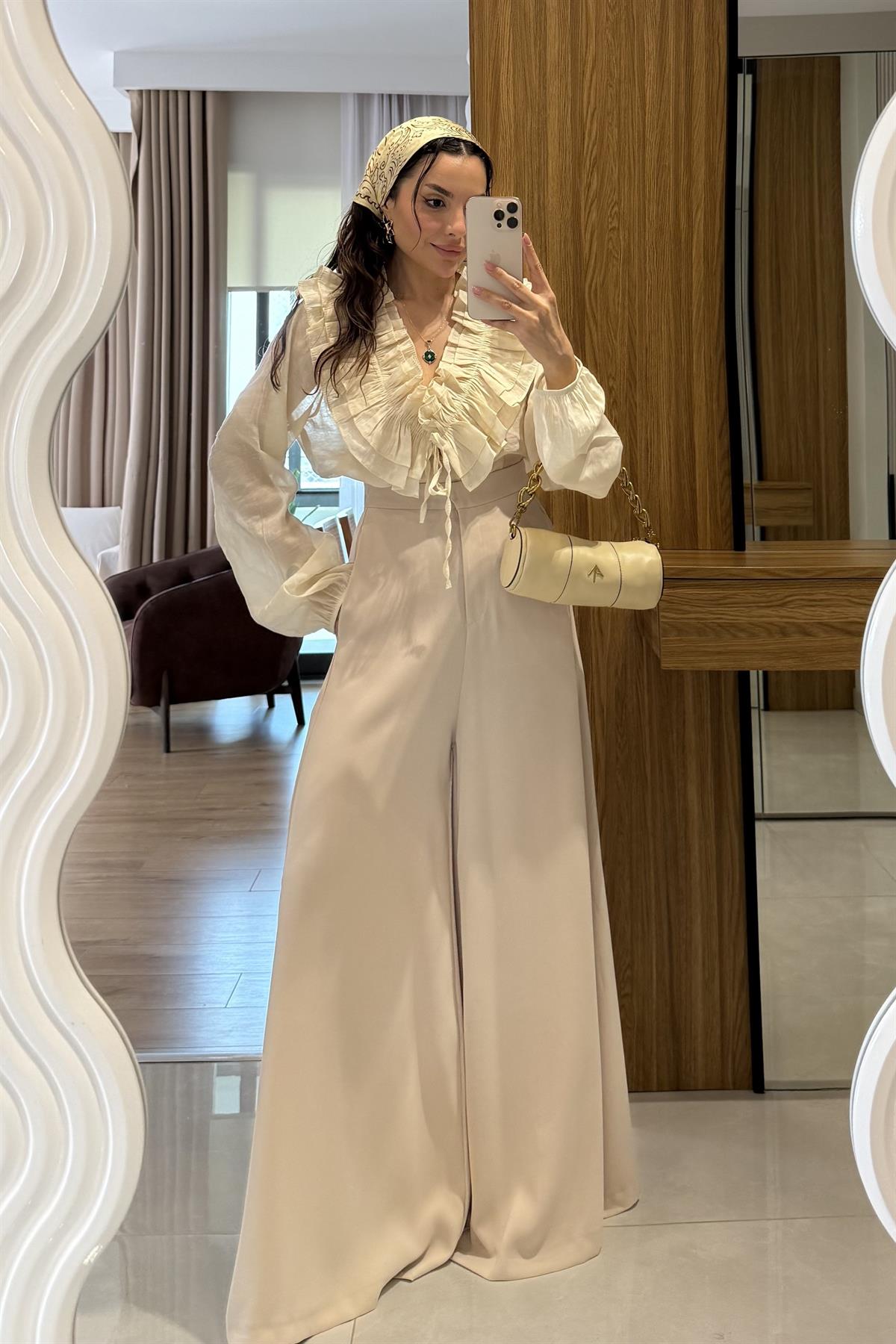 Amely Bej Geniş Paça Pantolon