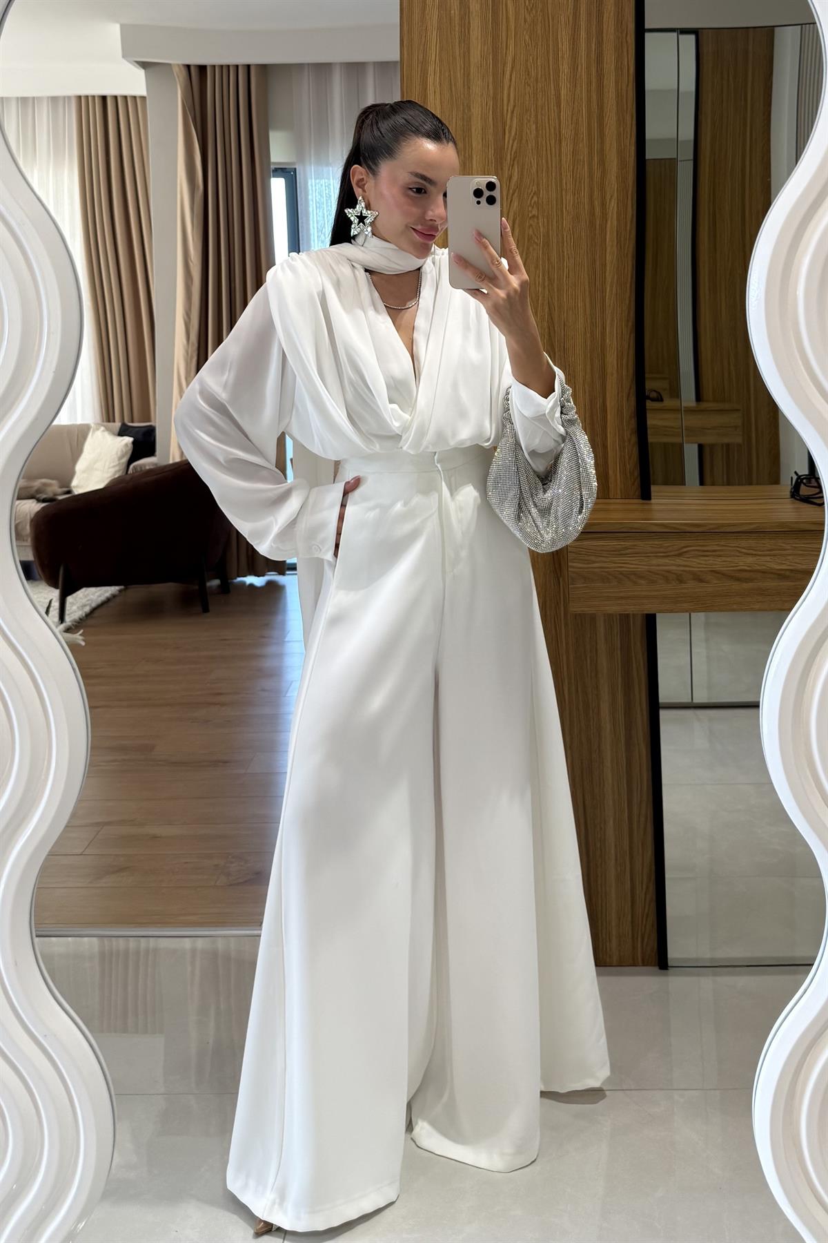 Amely Beyaz Geniş Paça Pantolon