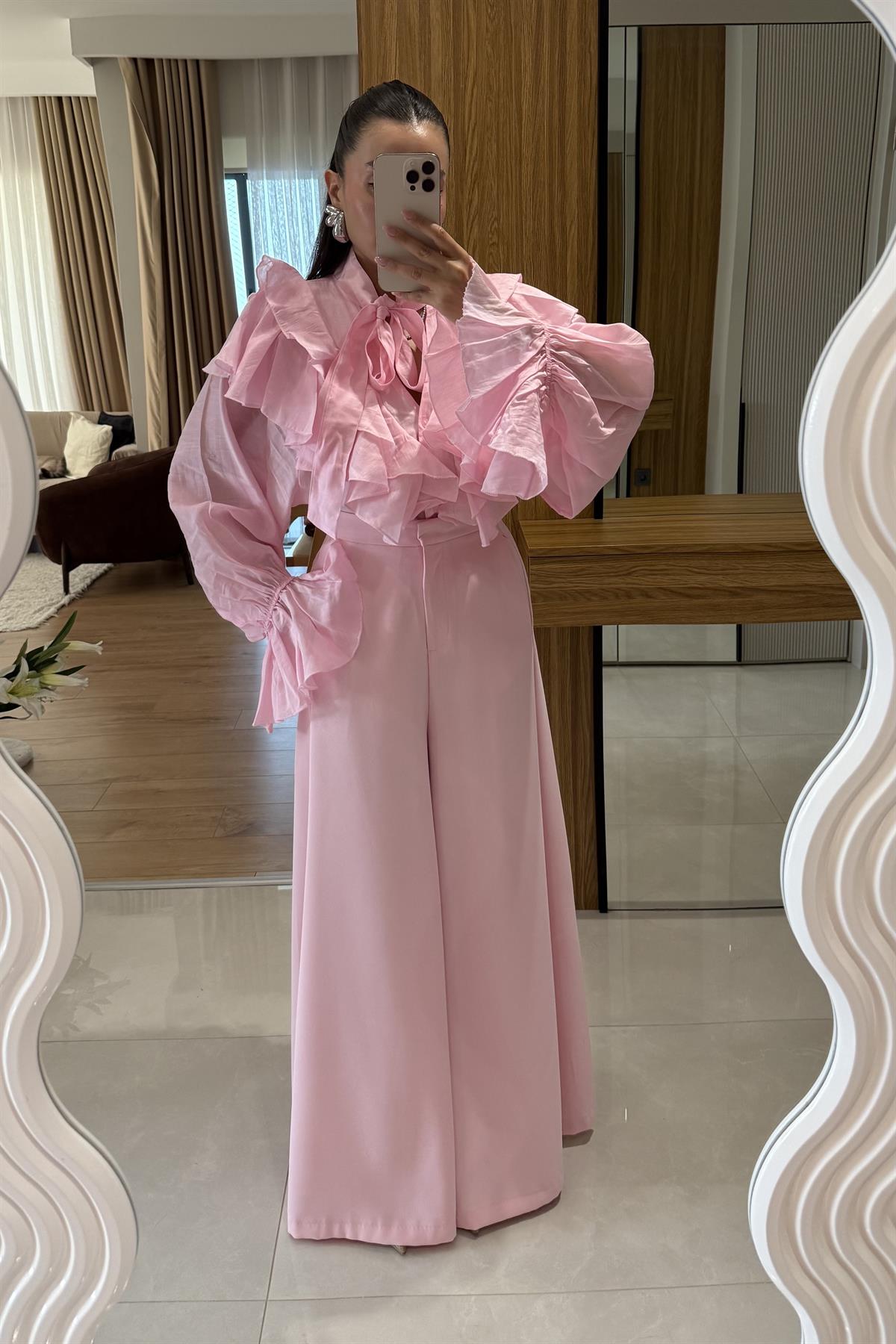 Amely Pembe Geniş Paça Pantolon