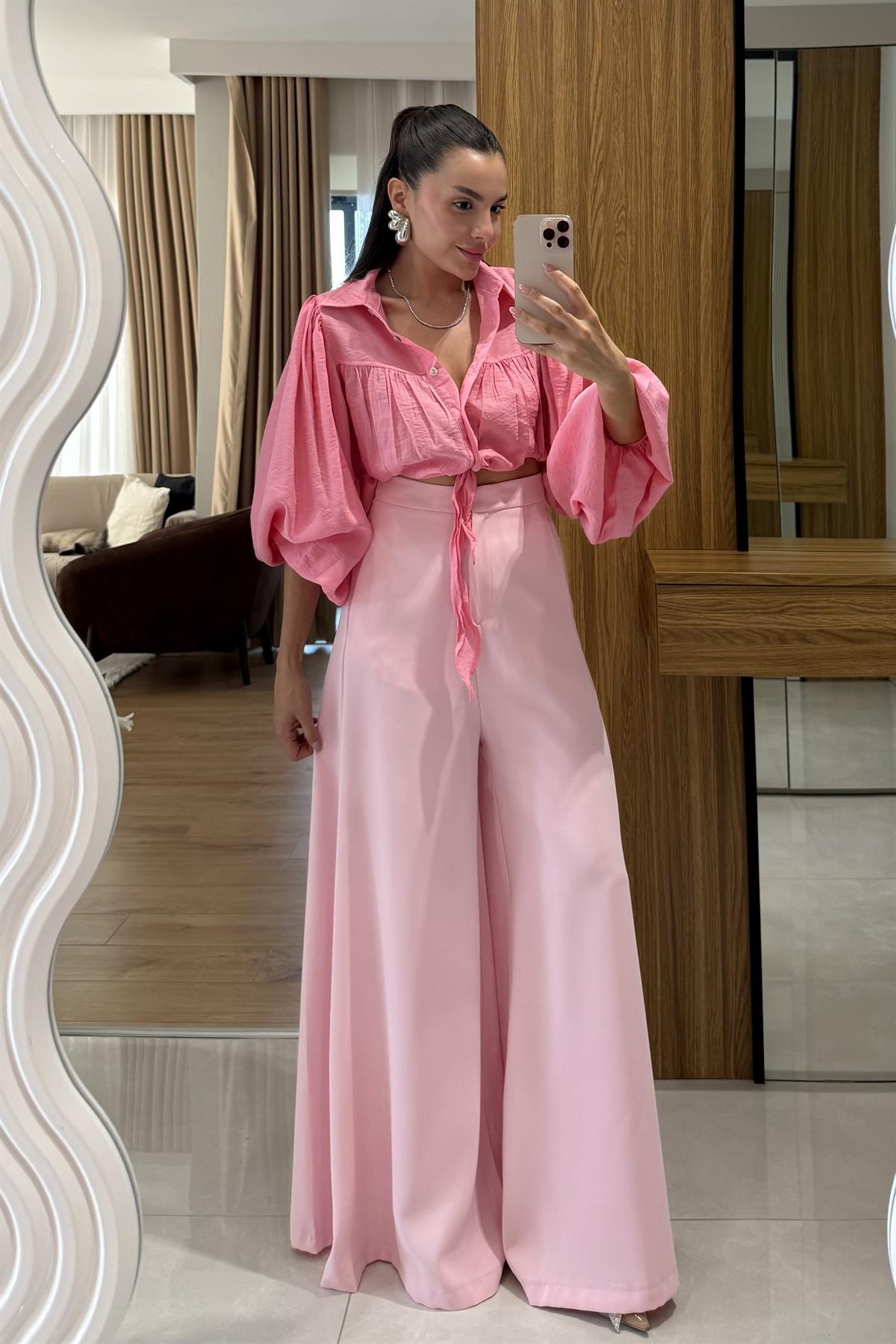 Amely Pembe Geniş Paça Pantolon