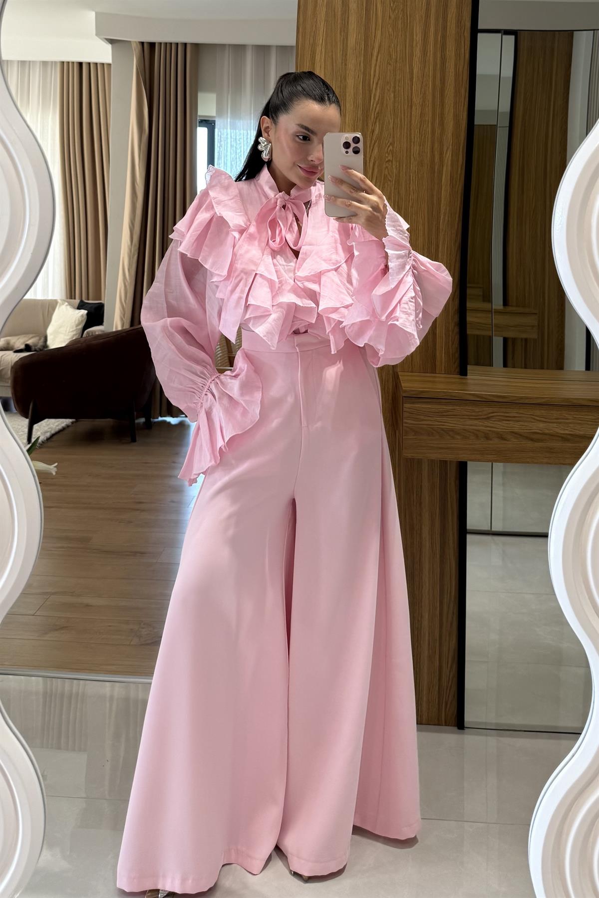 Amely Pembe Geniş Paça Pantolon