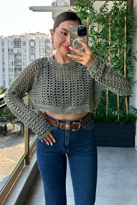 Anabelle delikli haki triko