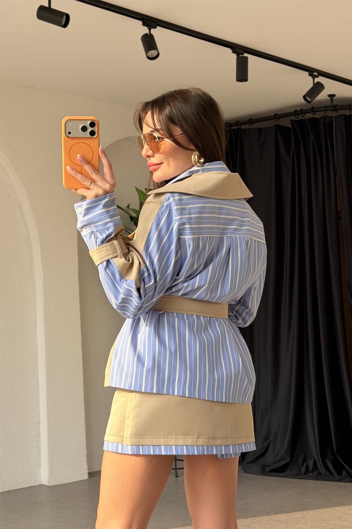 Andrey Bej Çift Düğmeli Kuşaklı Trenç