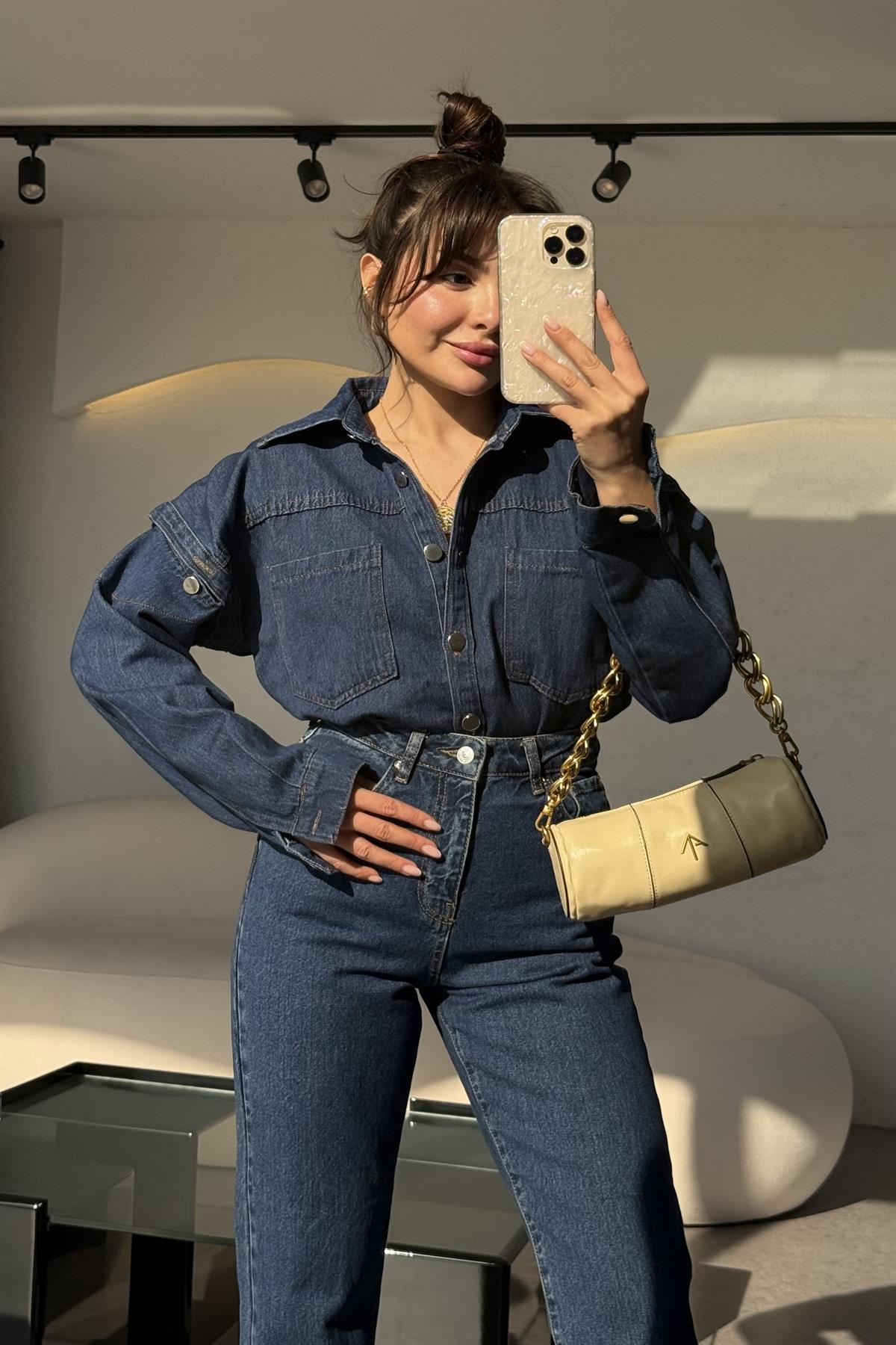 Angelina Tasarım Kot Gömlek