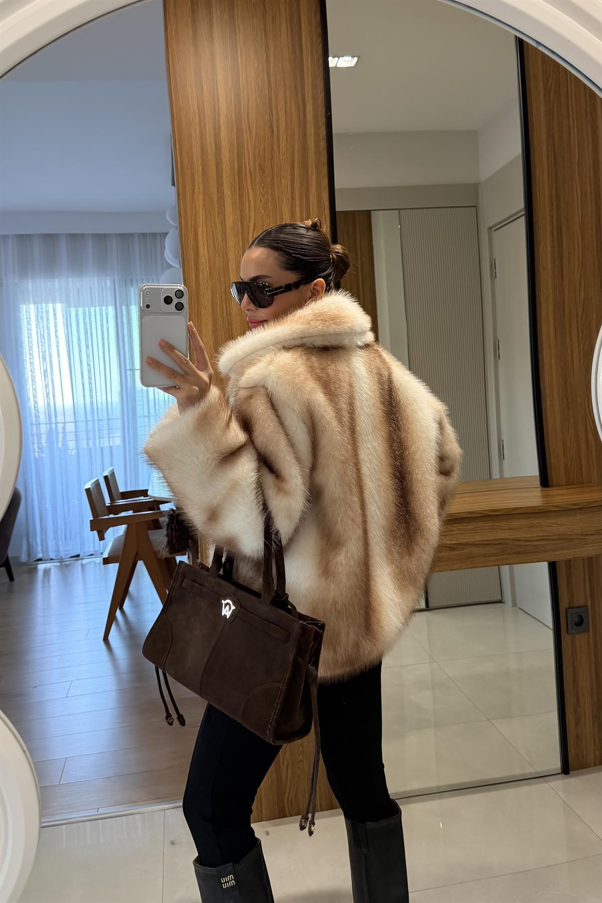 Annica Ekru Premium Renk Geçişli Kürk