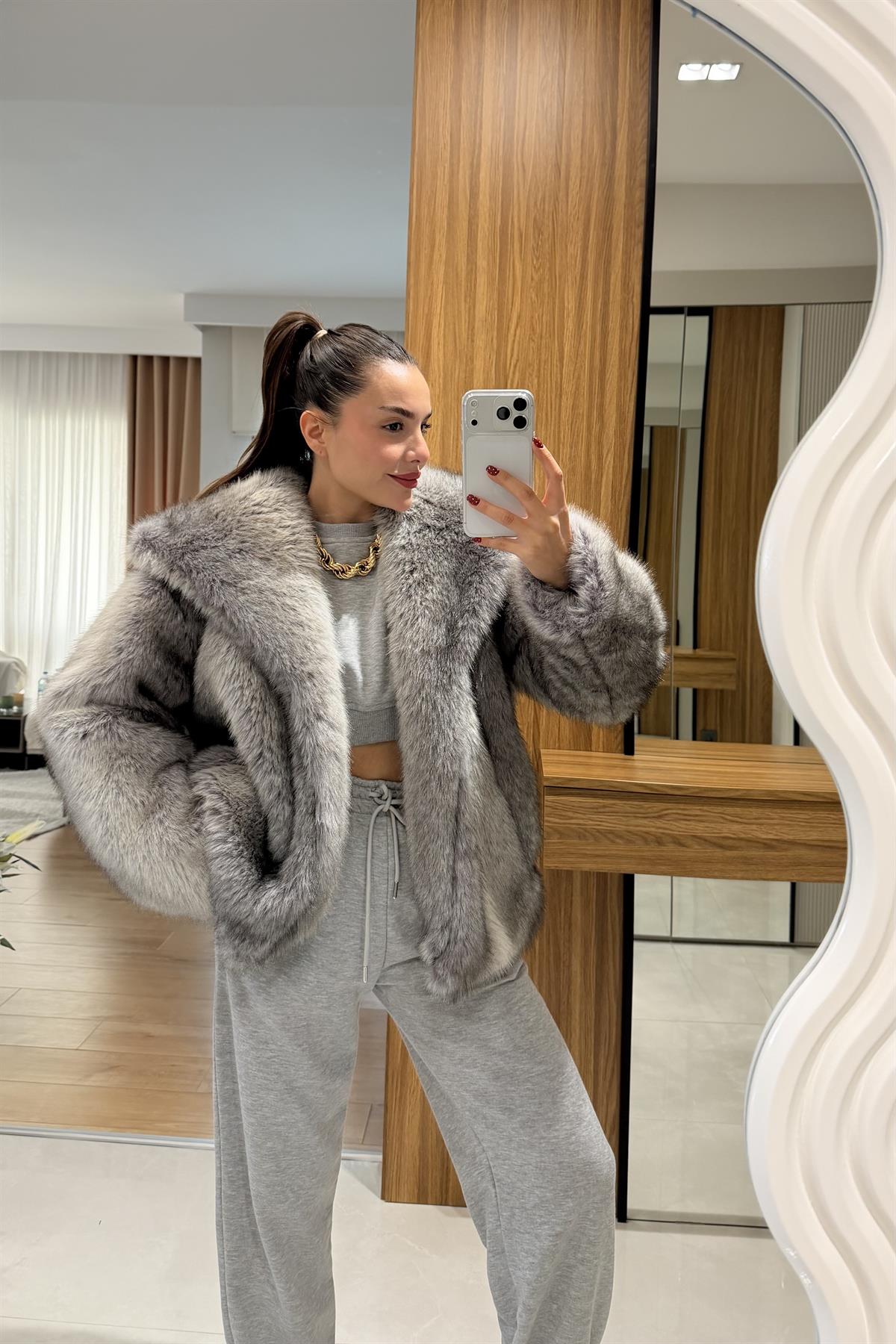 Annica Gri Premium Renk Geçişli Kürk