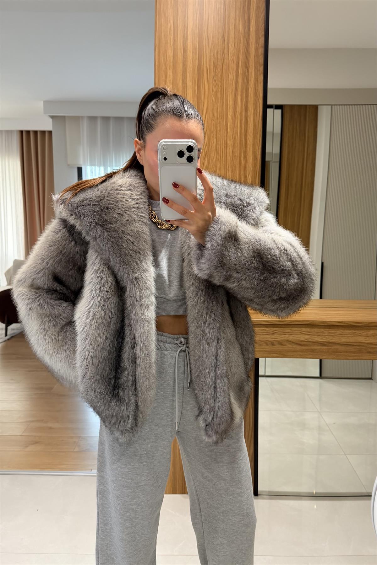 Annica Gri Premium Renk Geçişli Kürk