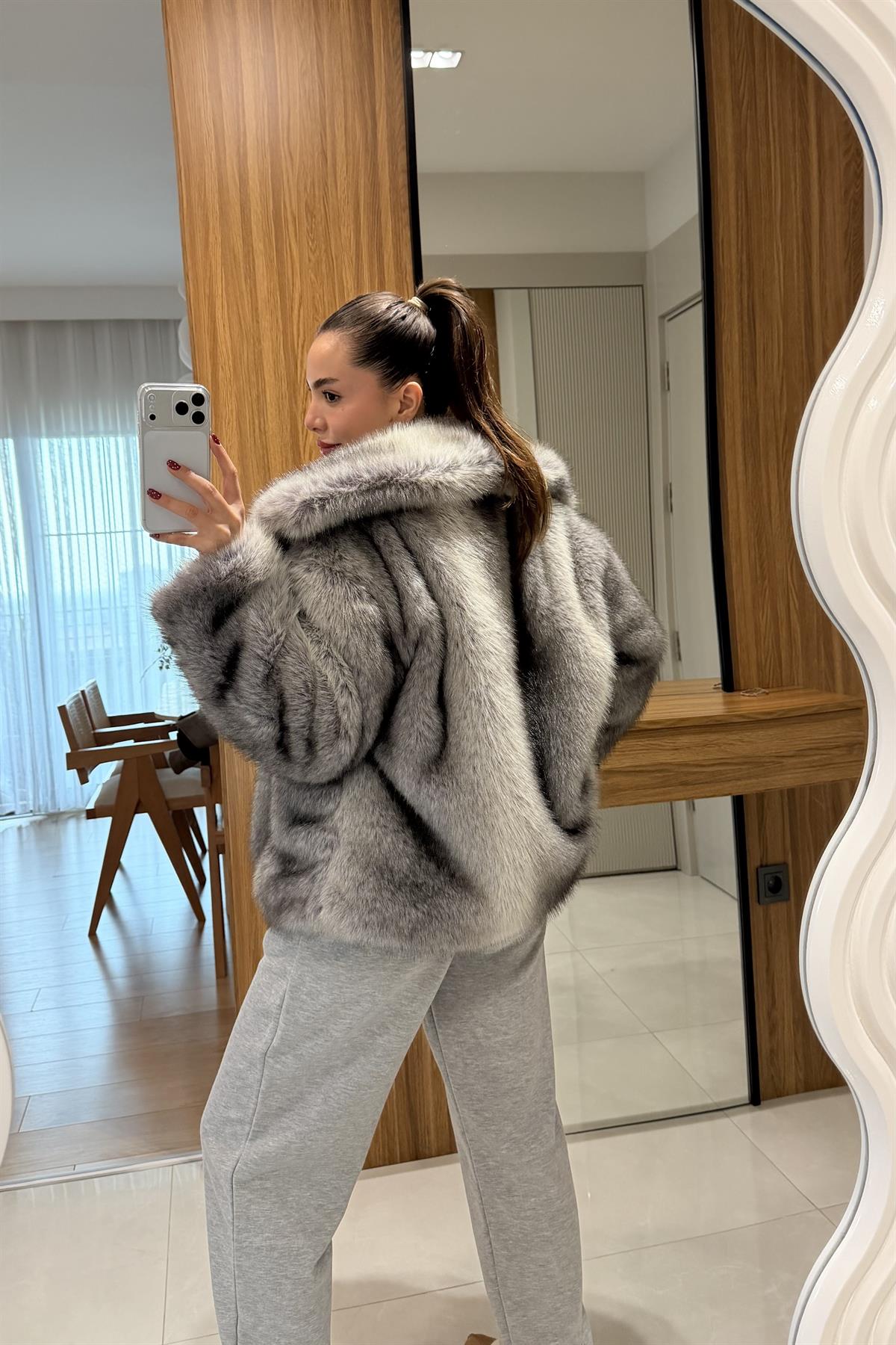 Annica Gri Premium Renk Geçişli Kürk