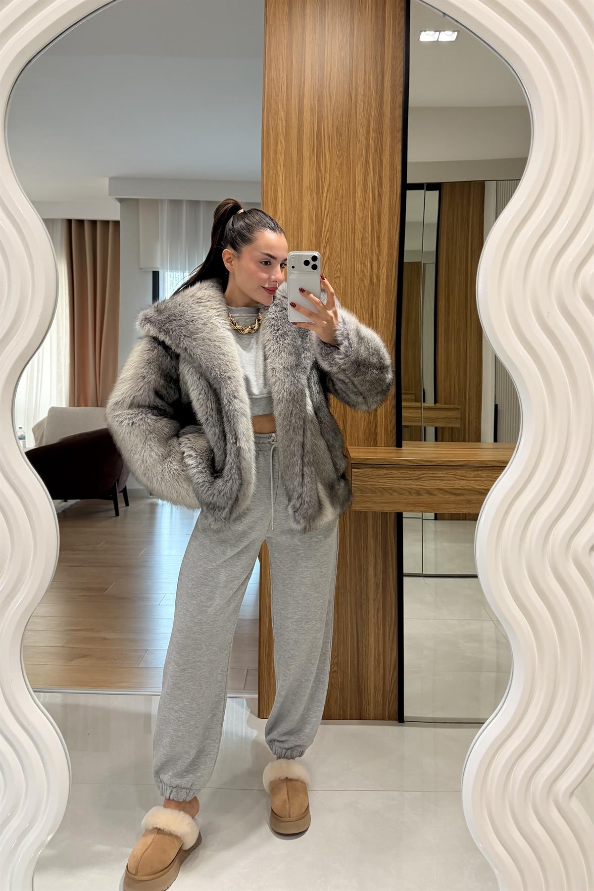 Annica Gri Premium Renk Geçişli Kürk
