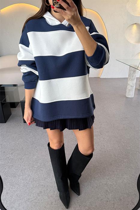 Anoly kapüşonlu çizgili Lacivert sweat