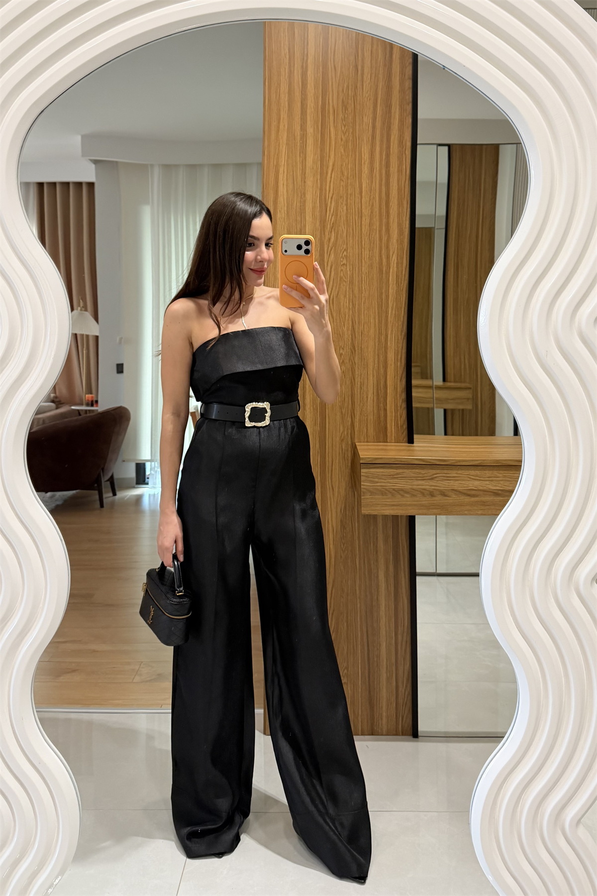 Antelo Siyah Kemerli Şık Straplez Tulum