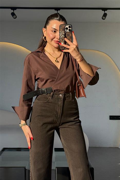 Aprenda Acı Kahve Beli Kemerli Gömlek 