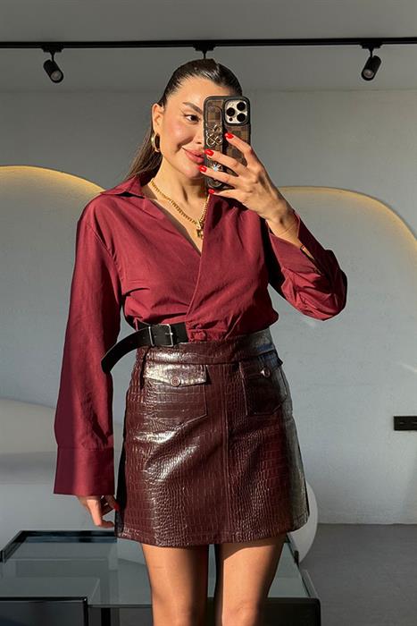 Aprenda Bordo Beli Kemerli Gömlek 