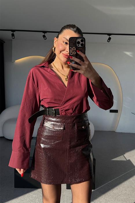 Aprenda Bordo Beli Kemerli Gömlek 