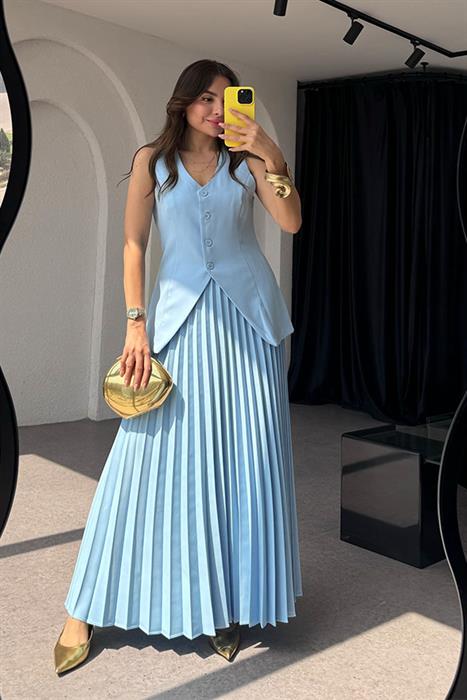 Ardea Piliseli Etekli Tasarım Takım-Bebe Mavi