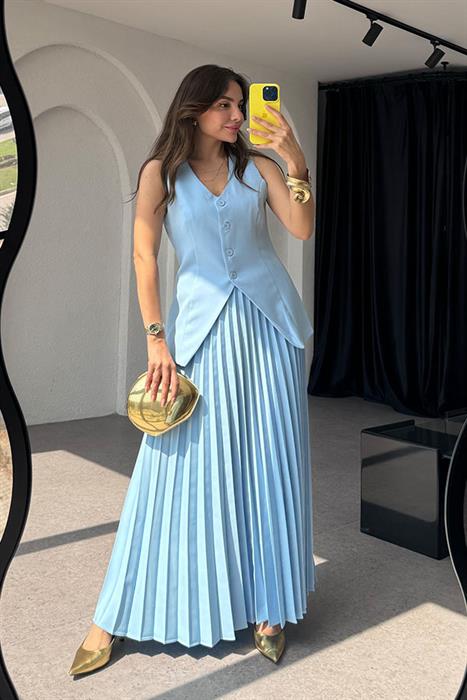 Ardea Piliseli Etekli Tasarım Takım-Bebe Mavi