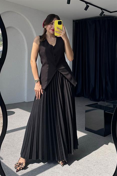 Ardea Piliseli Etekli Tasarım Takım-Siyah