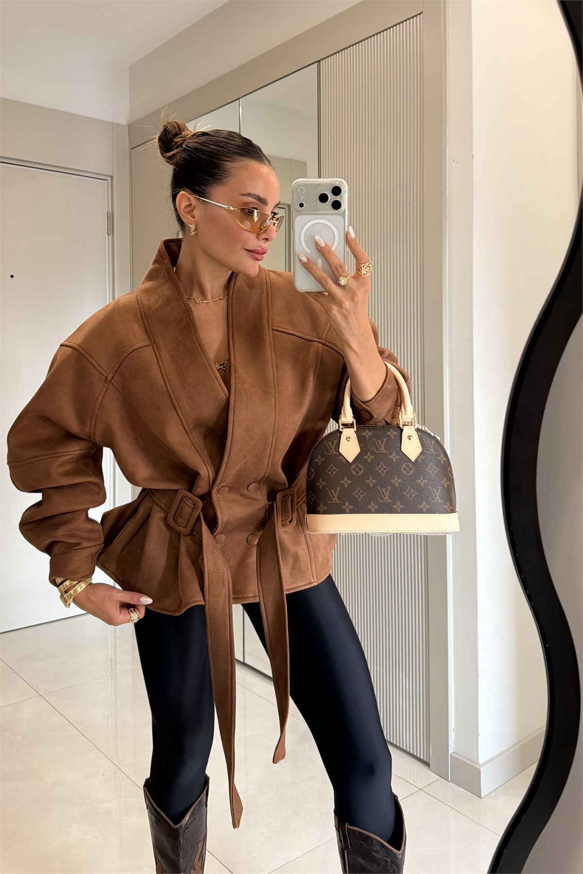 Ariela Taba Vatkalı Süet Ceket