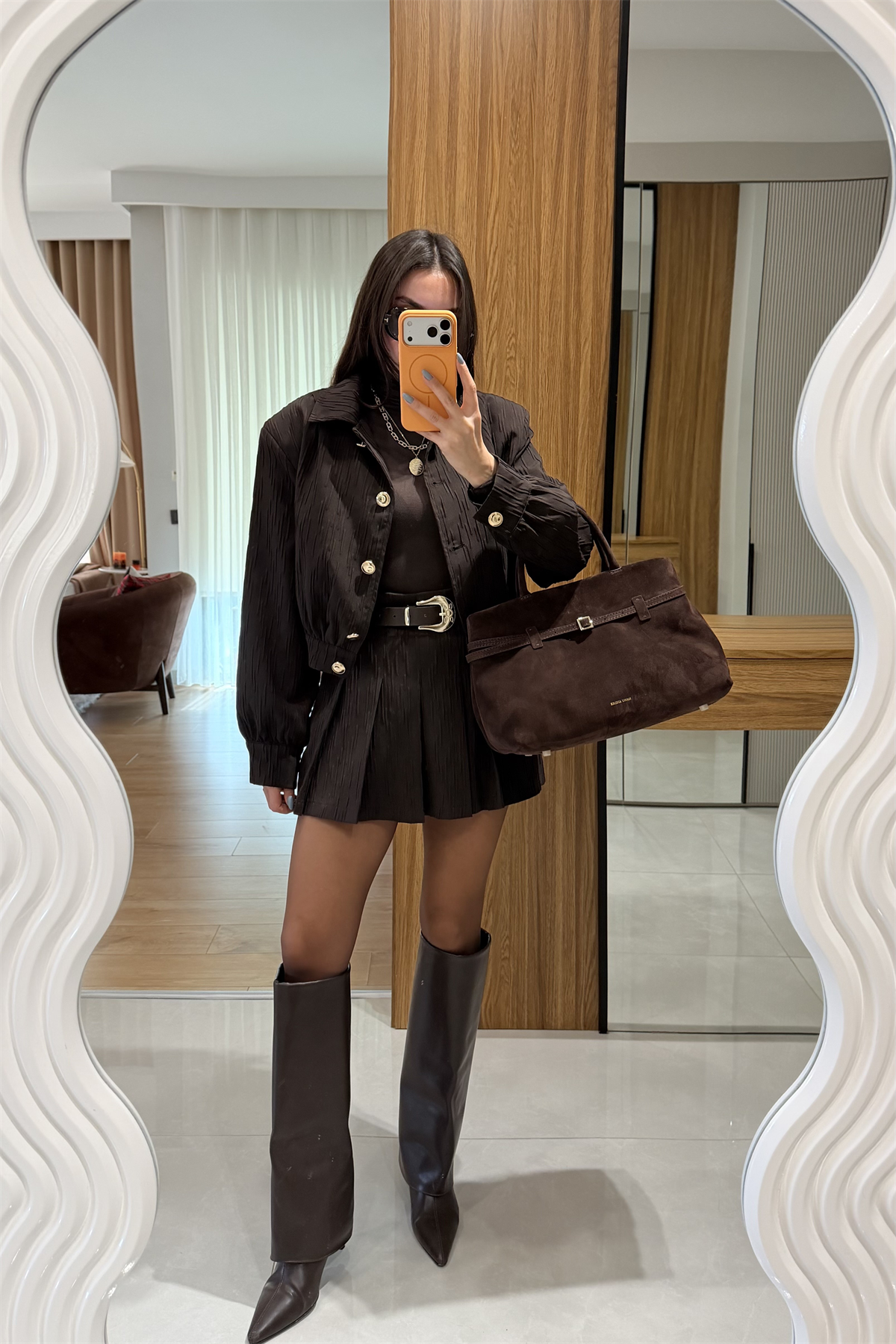 Aries Kahve Kemerli Şort Etek