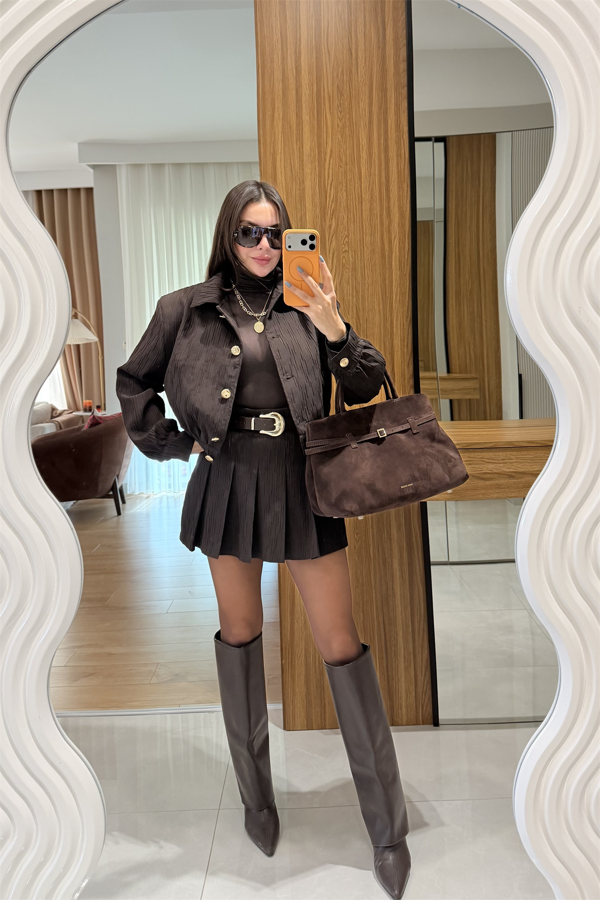 Aries Kahve Kemerli Şort Etek