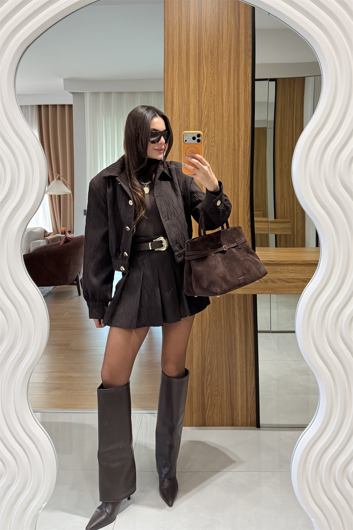 Aries Kahve Kemerli Şort Etek