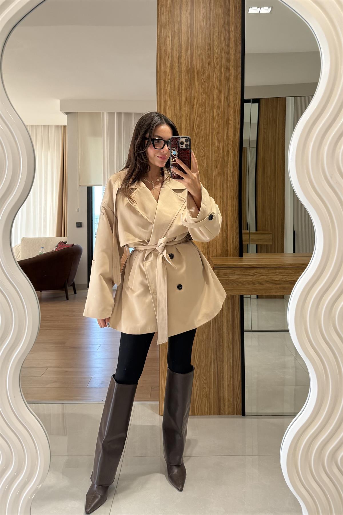 Arnous Bej Kuşaklı Trenç 