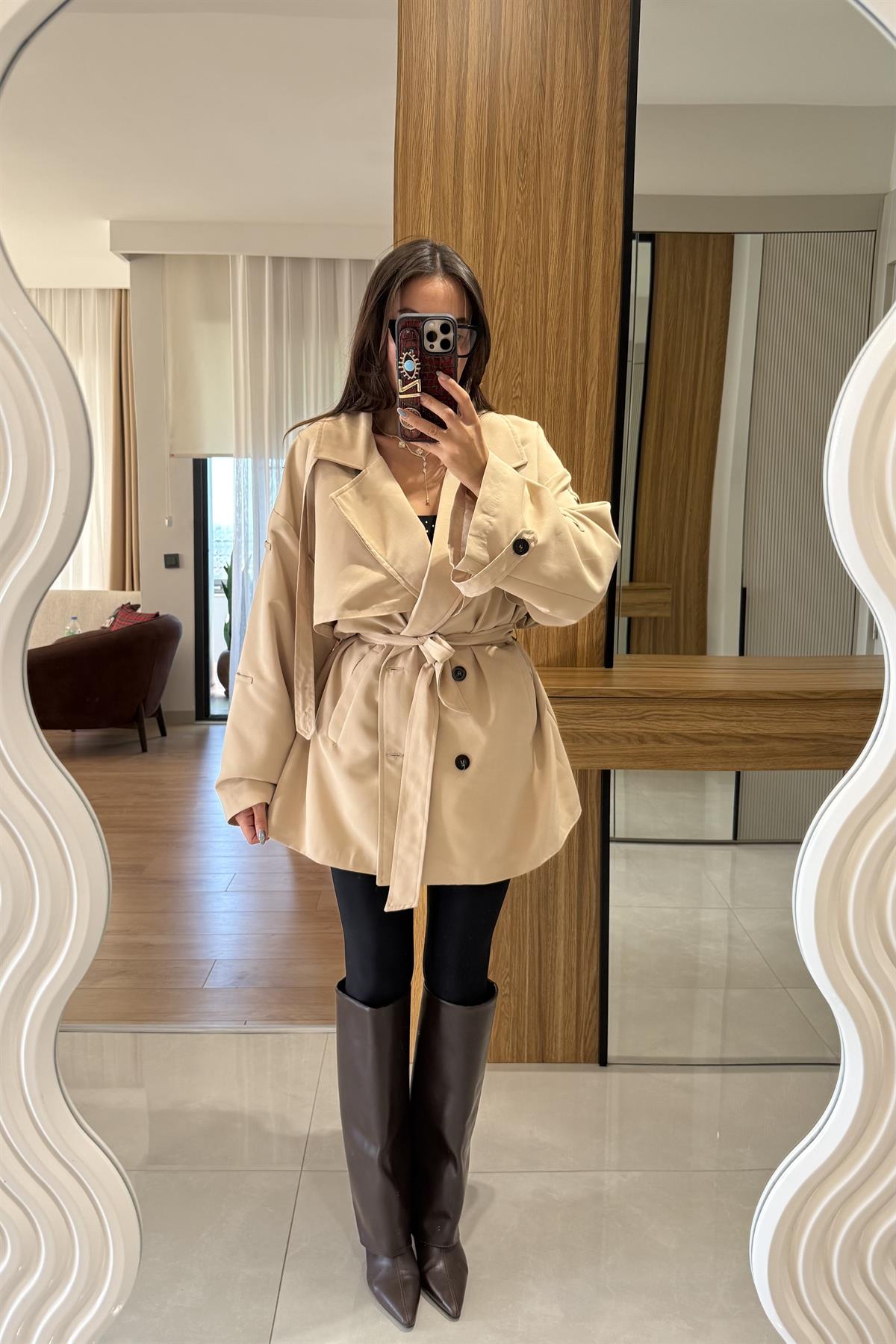 Arnous Bej Kuşaklı Trenç 