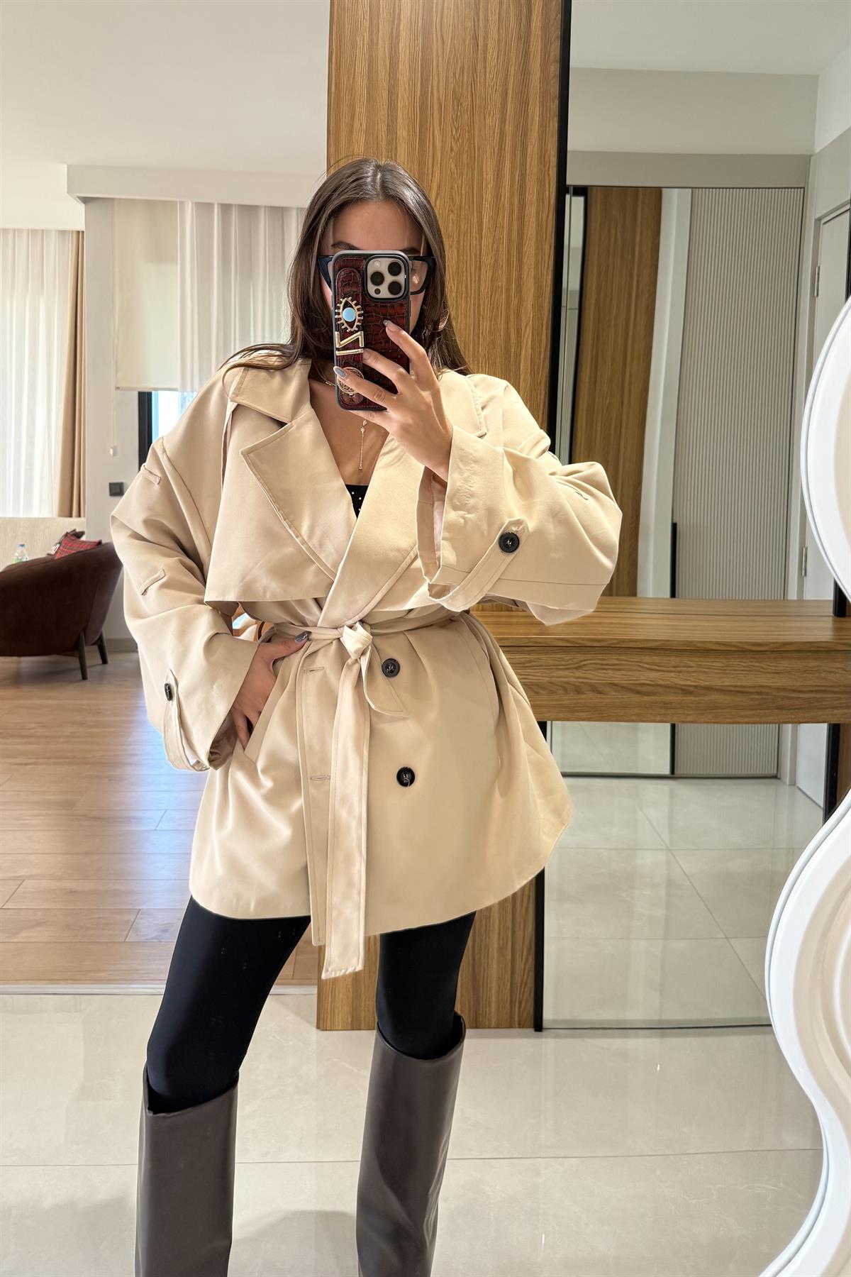 Arnous Bej Kuşaklı Trenç 