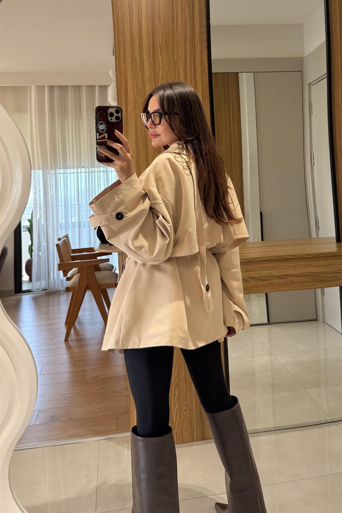 Arnous Bej Kuşaklı Trenç 