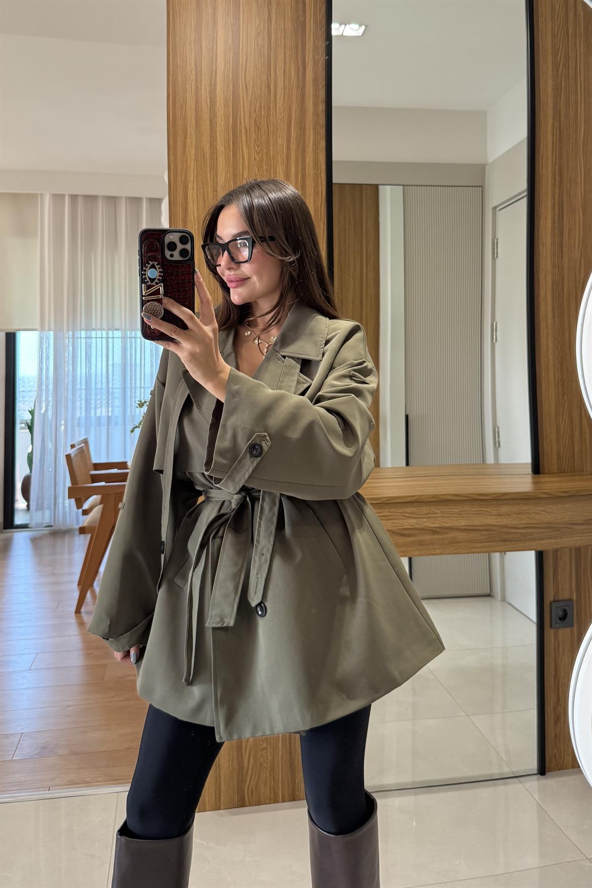 Arnous Haki Kuşaklı Trenç 