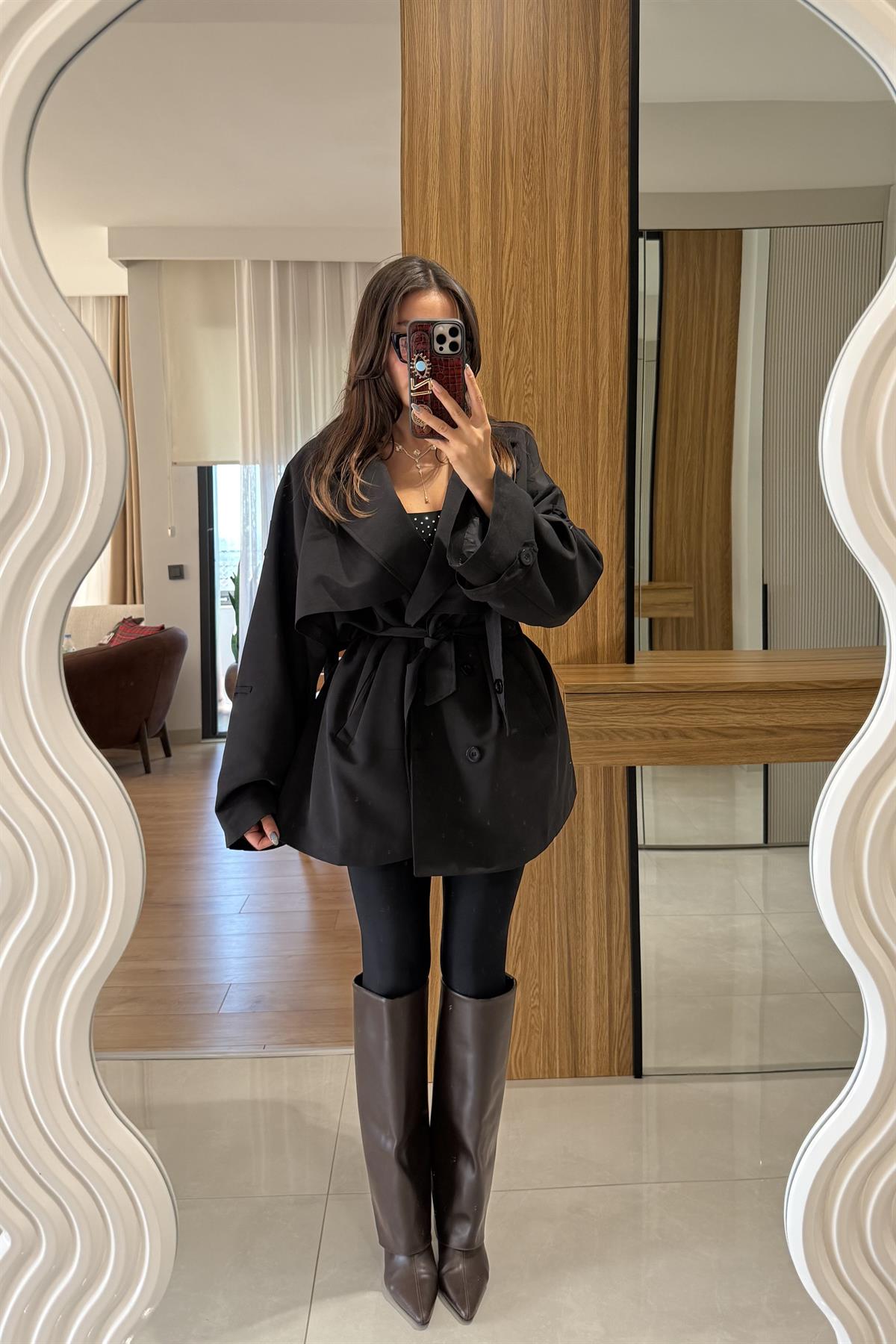 Arnous Siyah Kuşaklı Trenç 