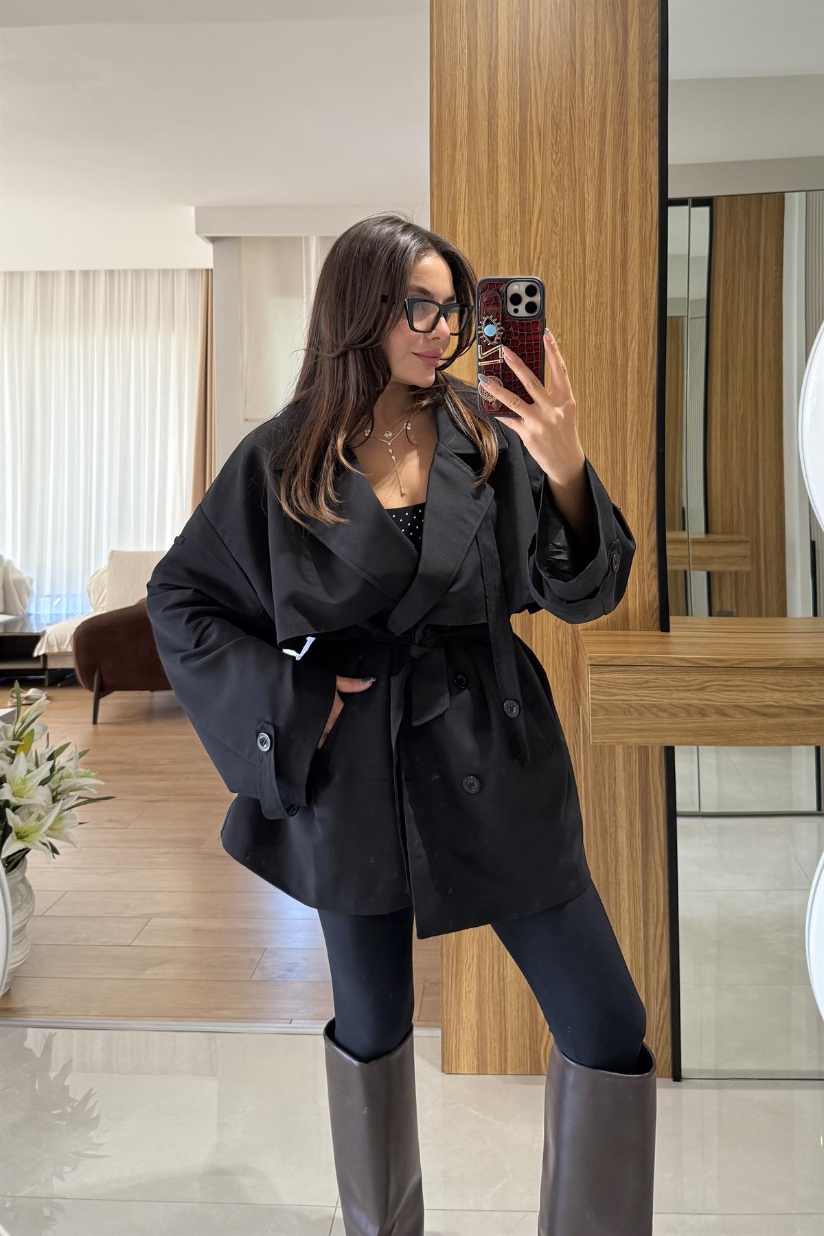 Arnous Siyah Kuşaklı Trenç 