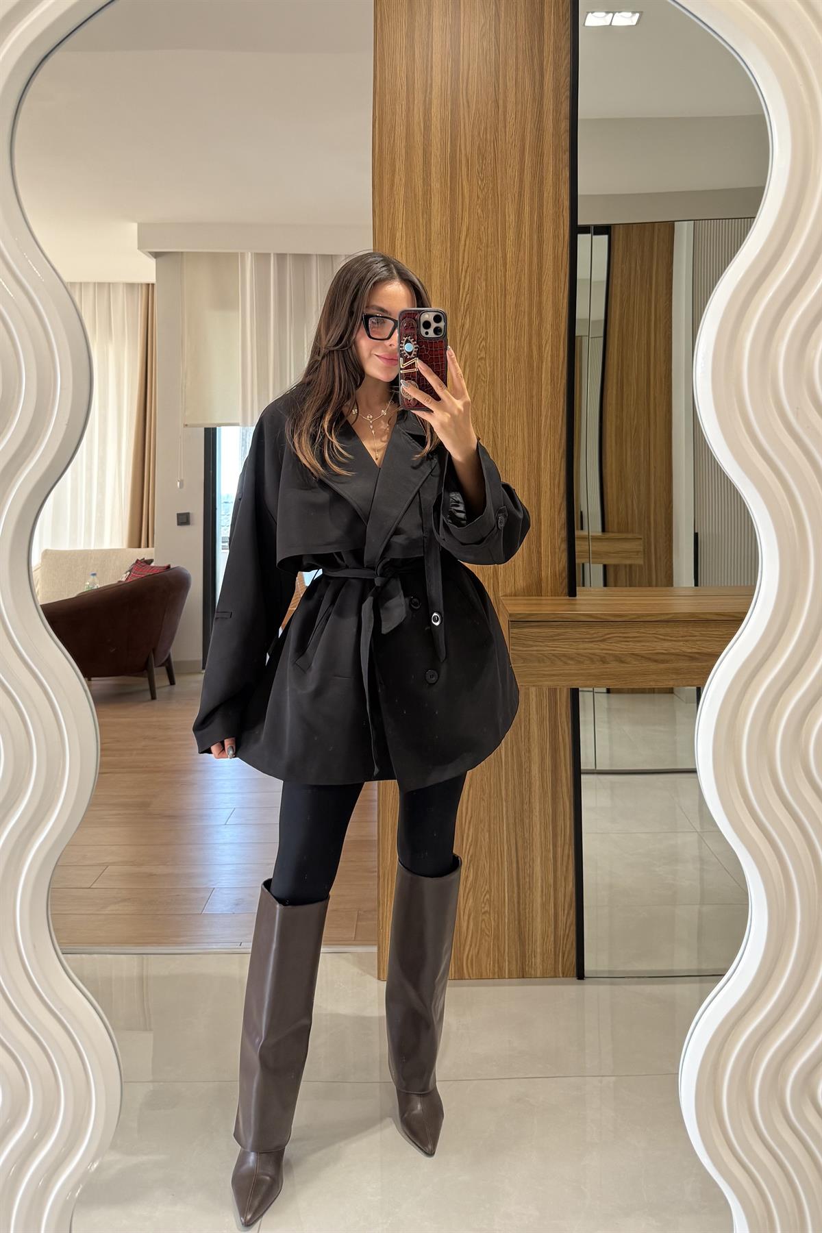 Arnous Siyah Kuşaklı Trenç 