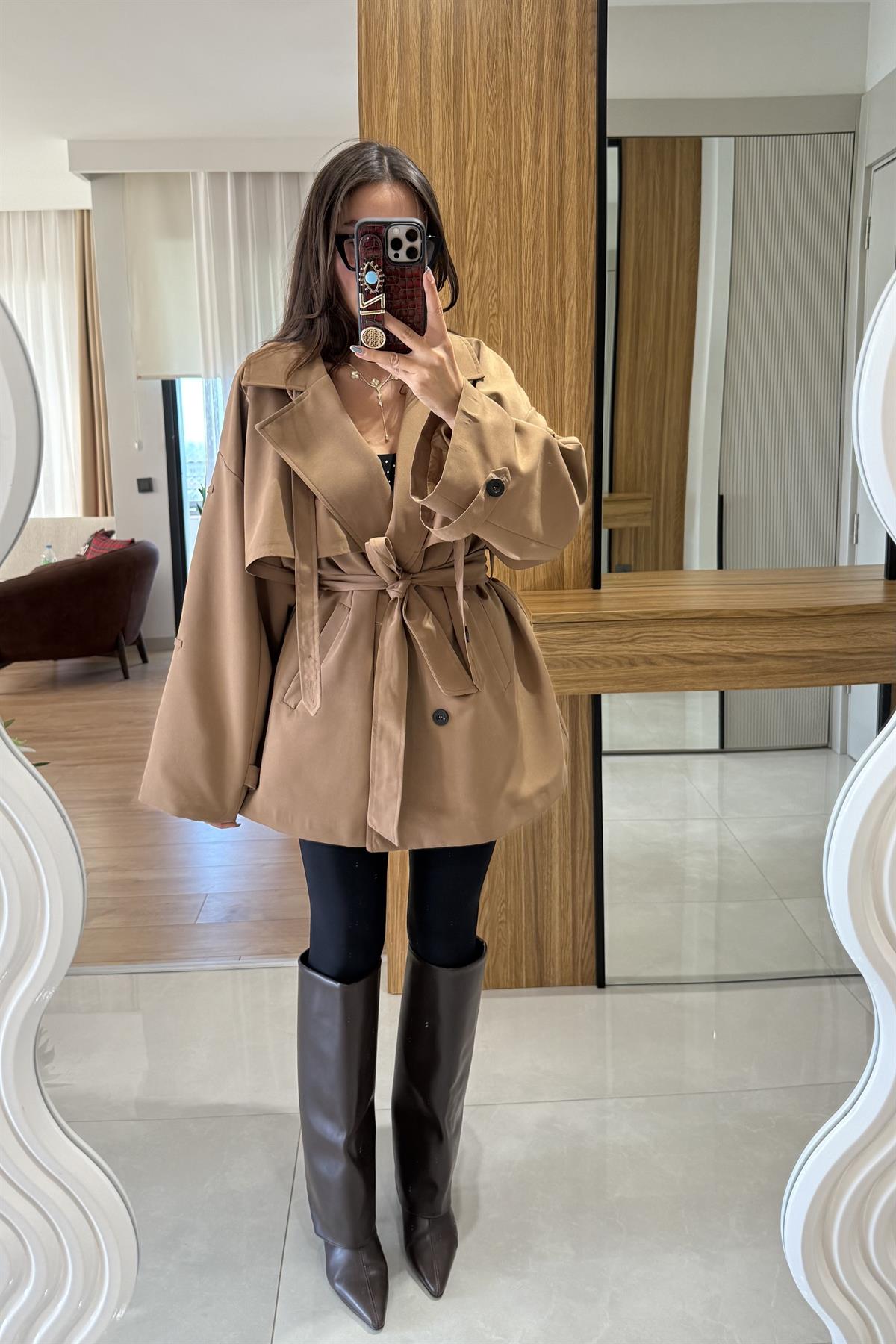 Arnous Sütlü Kahve Kuşaklı Trenç 