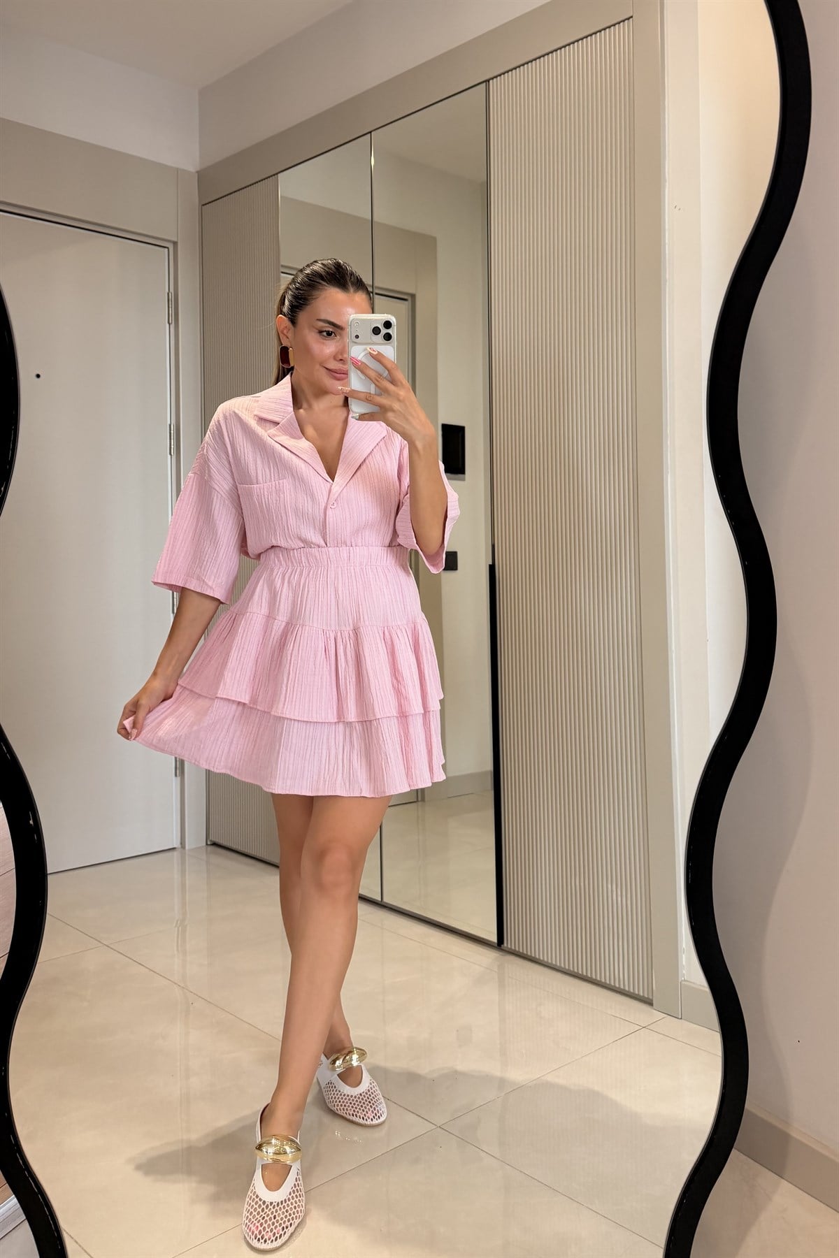 Asia Pembe Gofre Kat Kat Etekli Takım