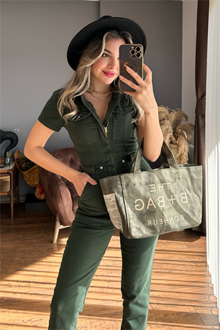 Askeri yeşil yarım kollu tulum