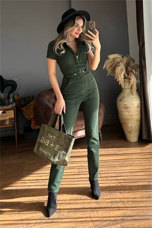 Askeri yeşil yarım kollu tulum