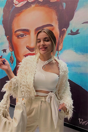 Asos beige püsküllü hırka