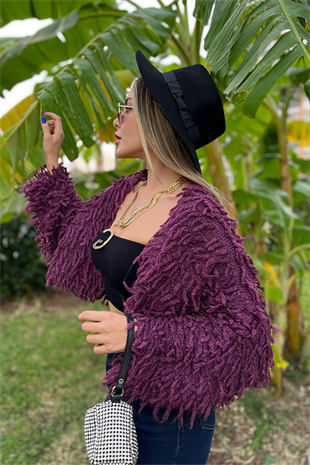 Asos mürdüm renk püsküllü hırka