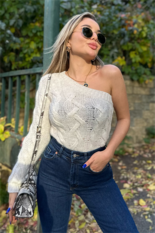 Asos tek kol ekru triko
