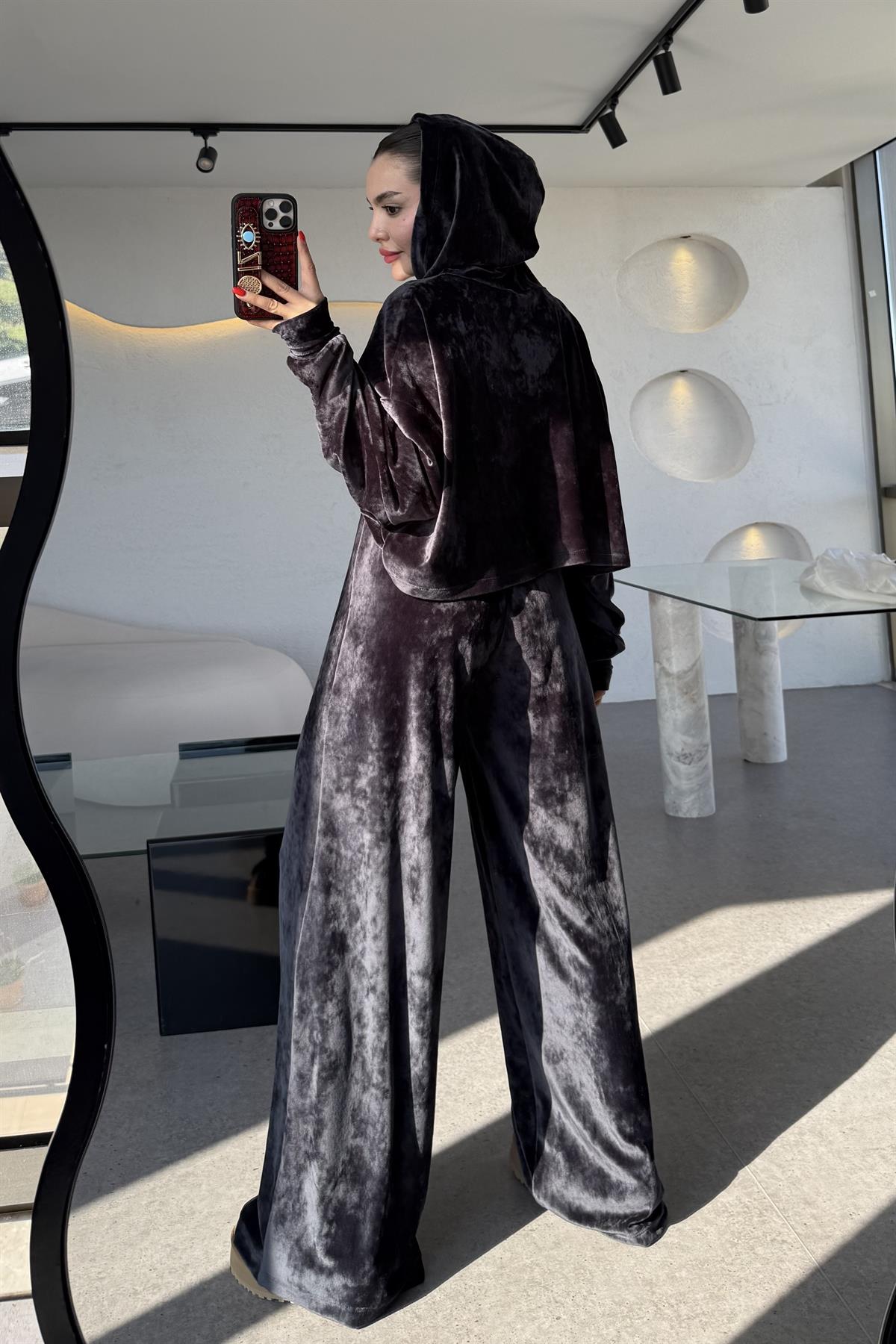 Aspire Lacivert Kadife Kapüşonlu Takım 