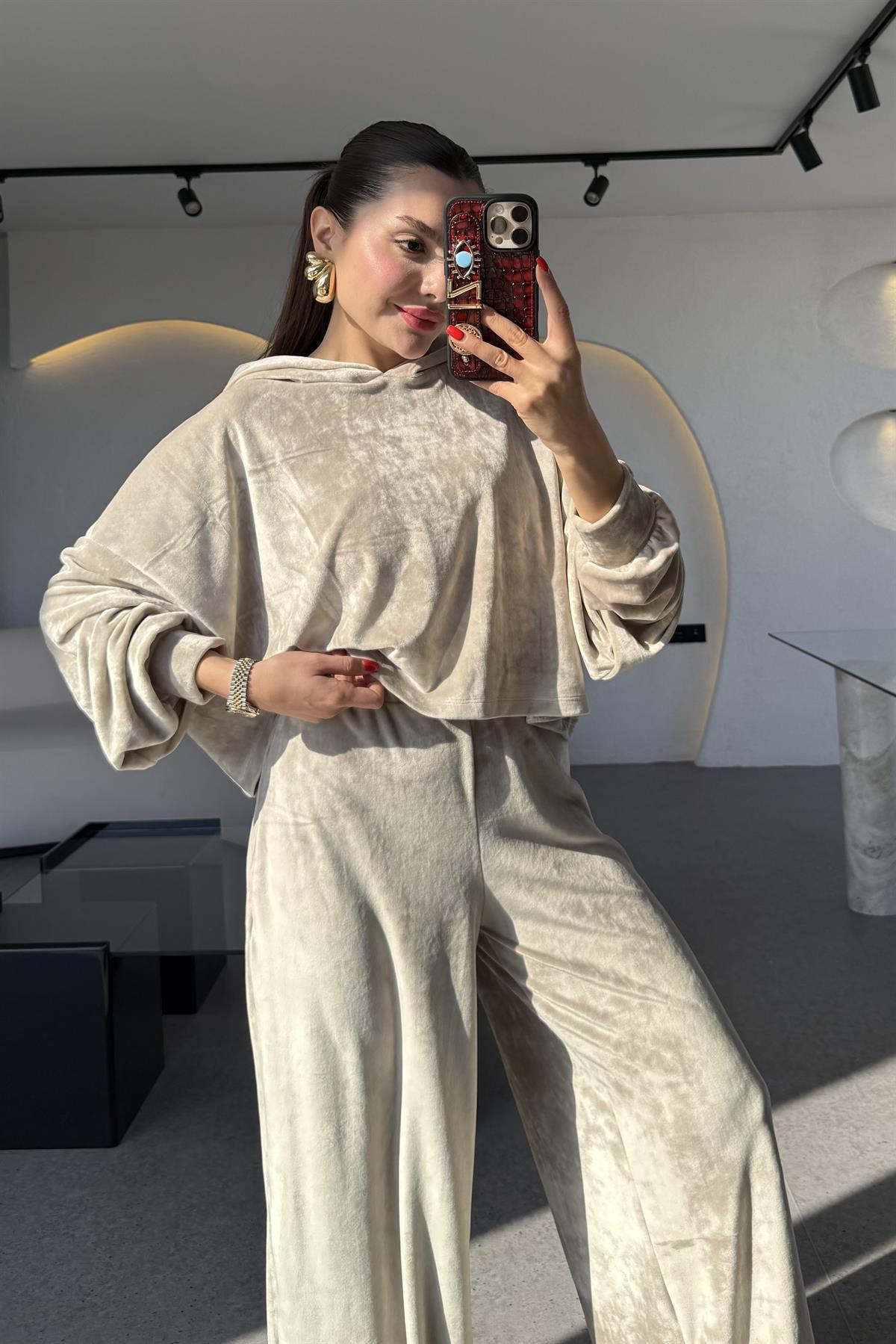 Aspire Taş Kadife Kapüşonlu Takım 