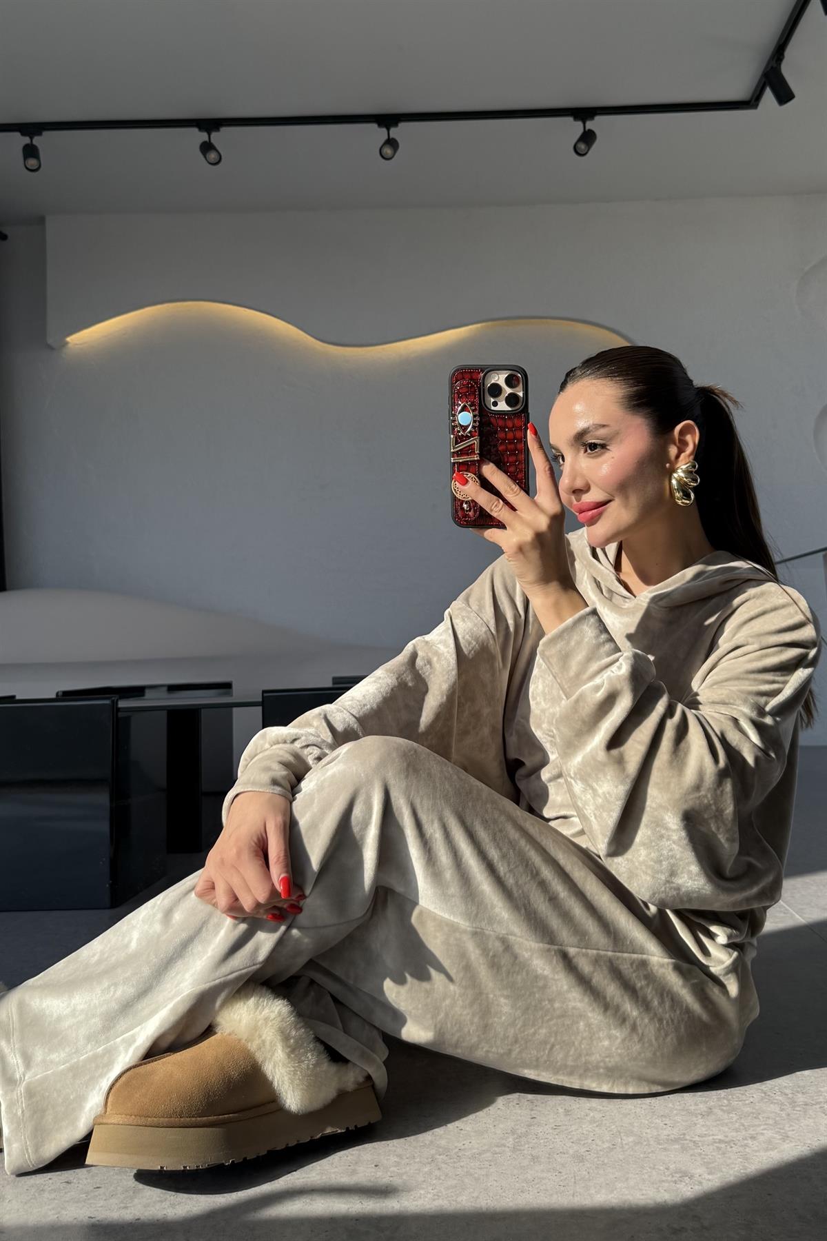 Aspire Taş Kadife Kapüşonlu Takım 