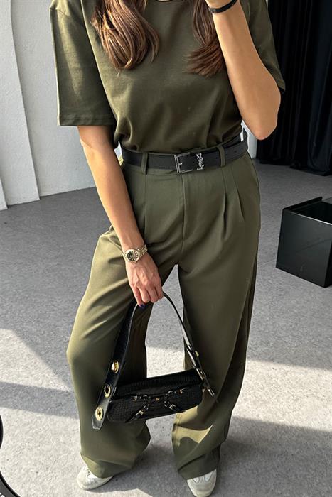 Aster Dilvin Dikişli Haki Tshirt 